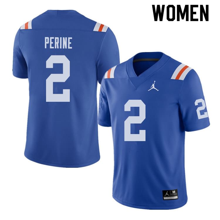 Women's NCAA Florida Gators Lamical Perine #2 Stitched Authentic Alternate Jordan Brand Royal Throwback College Football Jersey JKH3765MJ